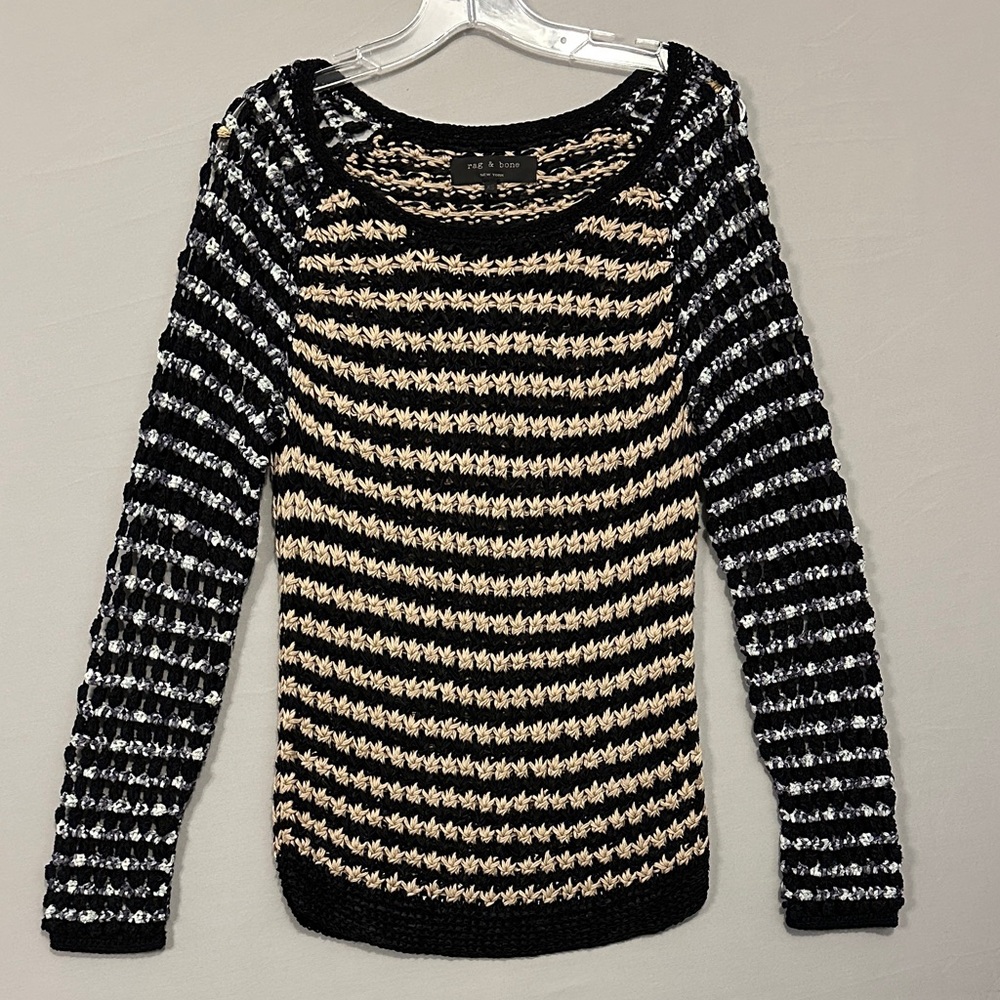 rag & bone Women’s XS Black and Cream Striped Sweater